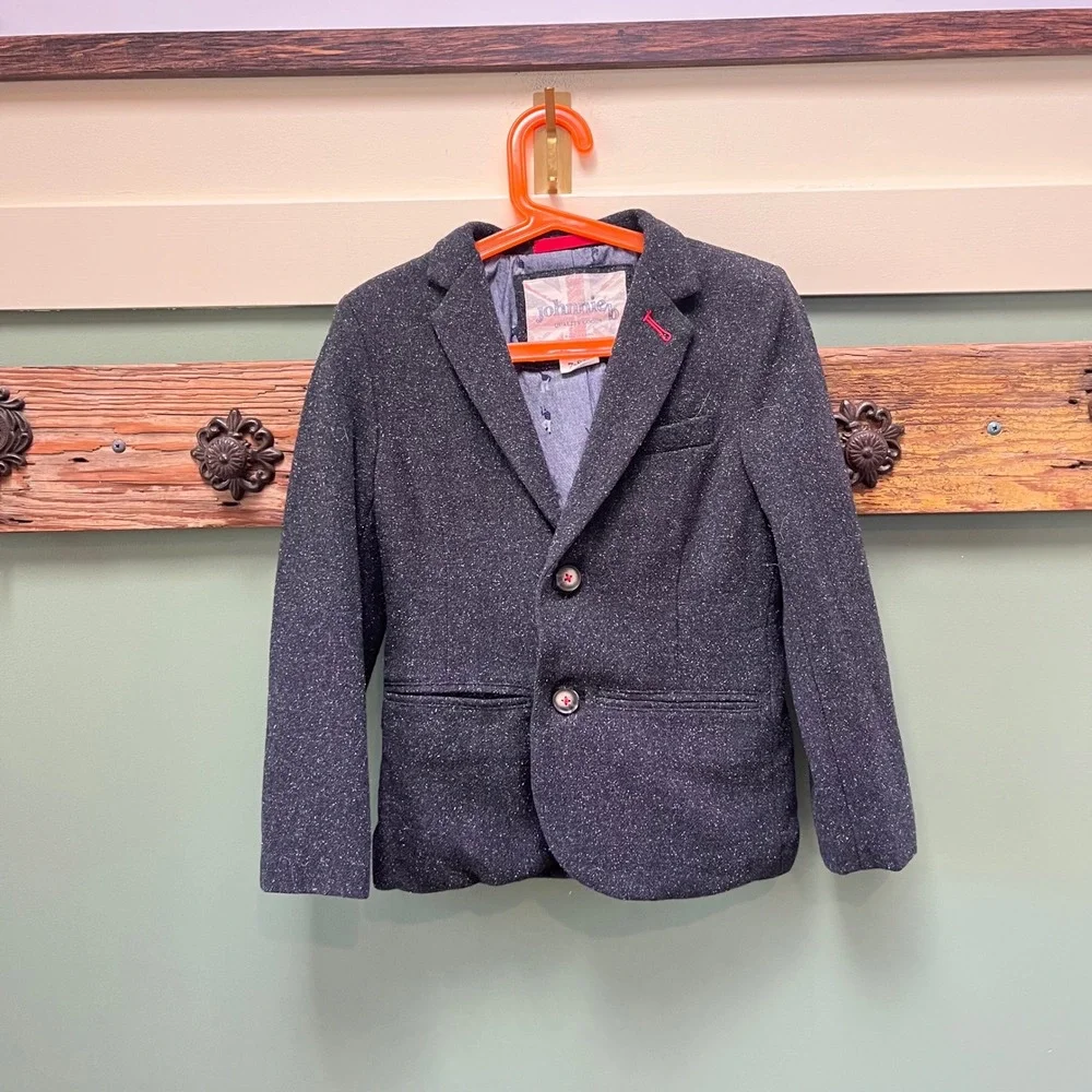 Johnnie B‎ Boden Boys Wool Silk Blend Blazer Jacket Grey Tweed 7-8Y 85046